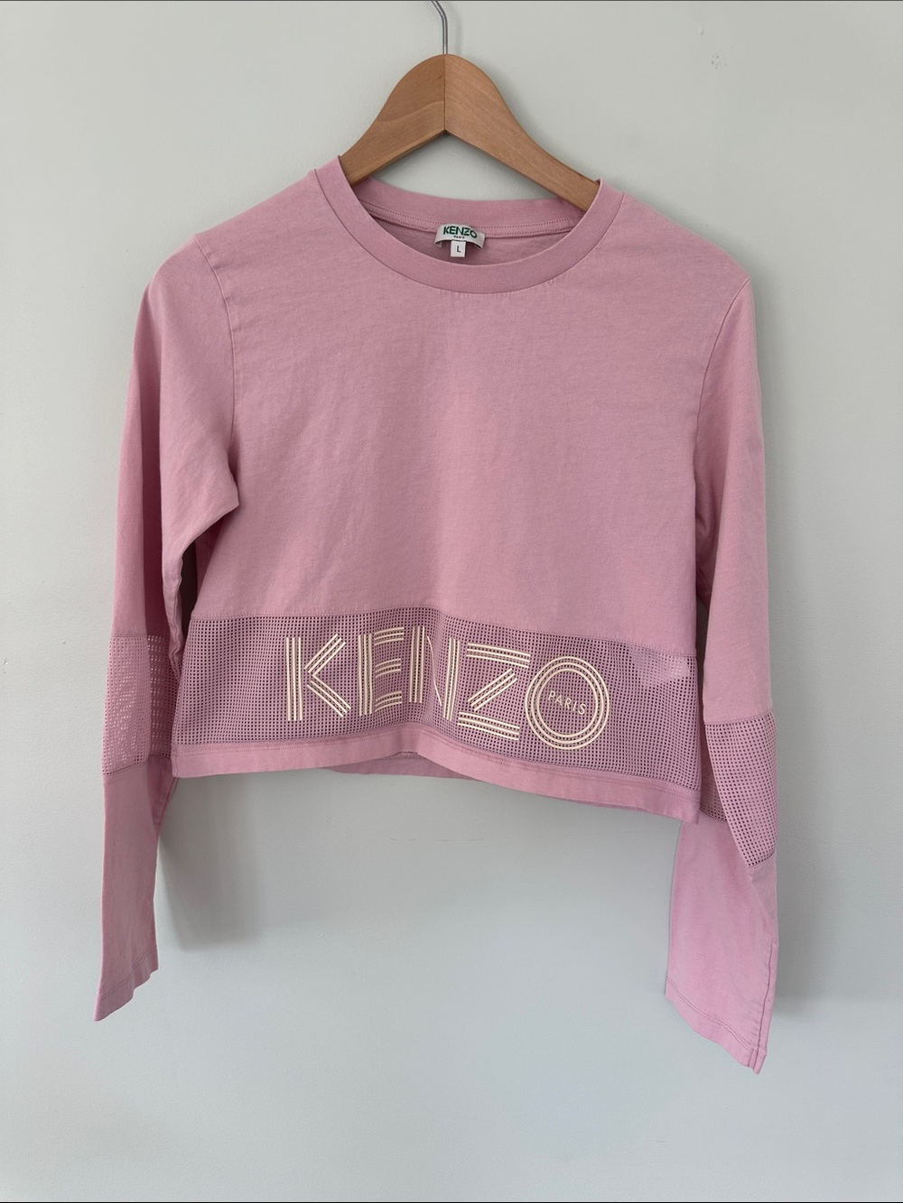 Kenzo Pink Mesh-Trim Long Sleeve Logo Tee